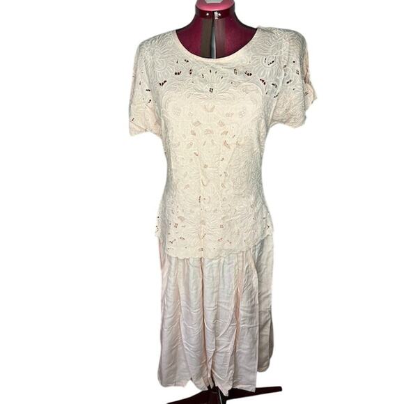 dress cutwork lace pink vintage romantic shoulder pads - Picture 1 of 11